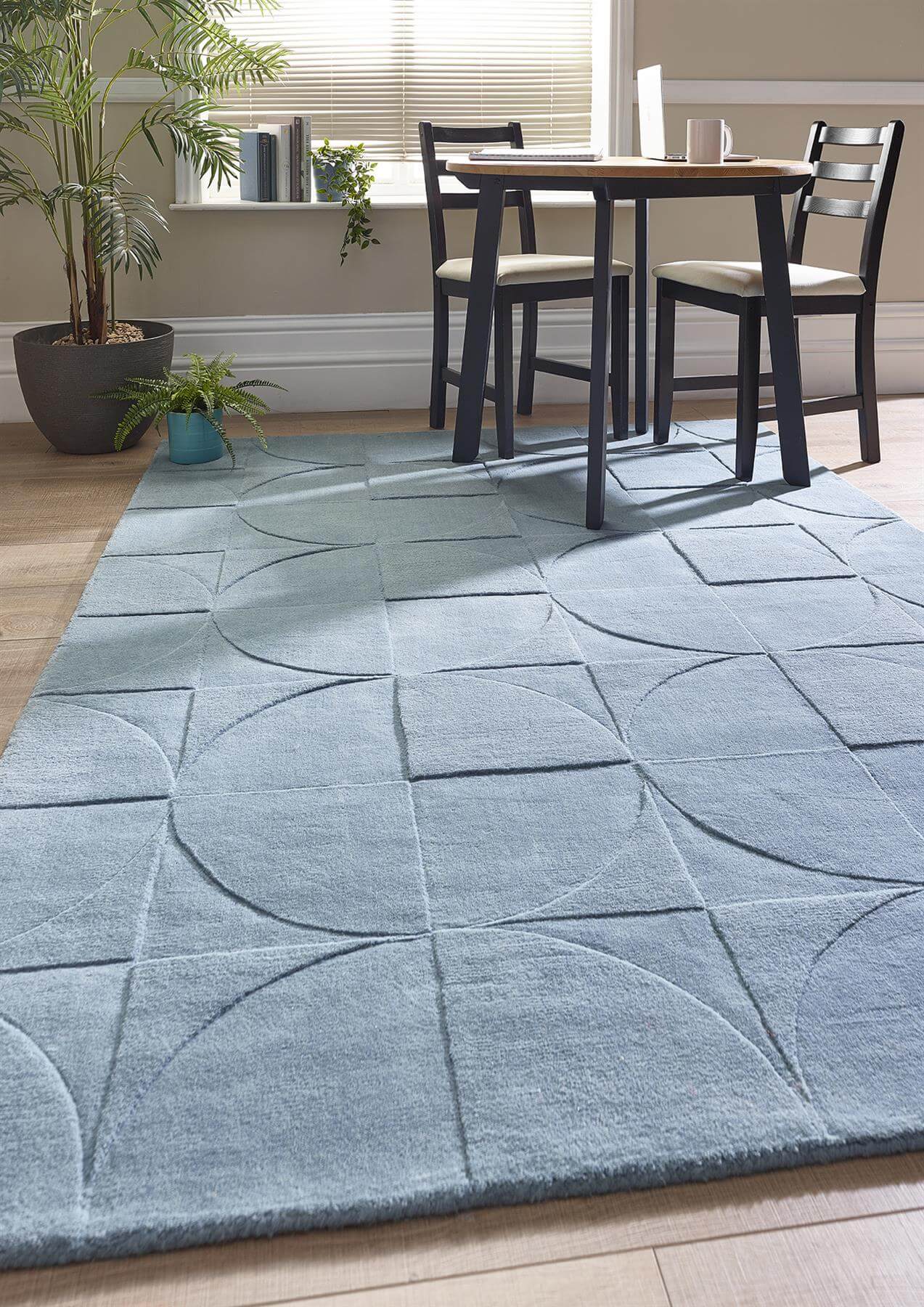 Penny Duck Egg Blue Geometric Wool Rug