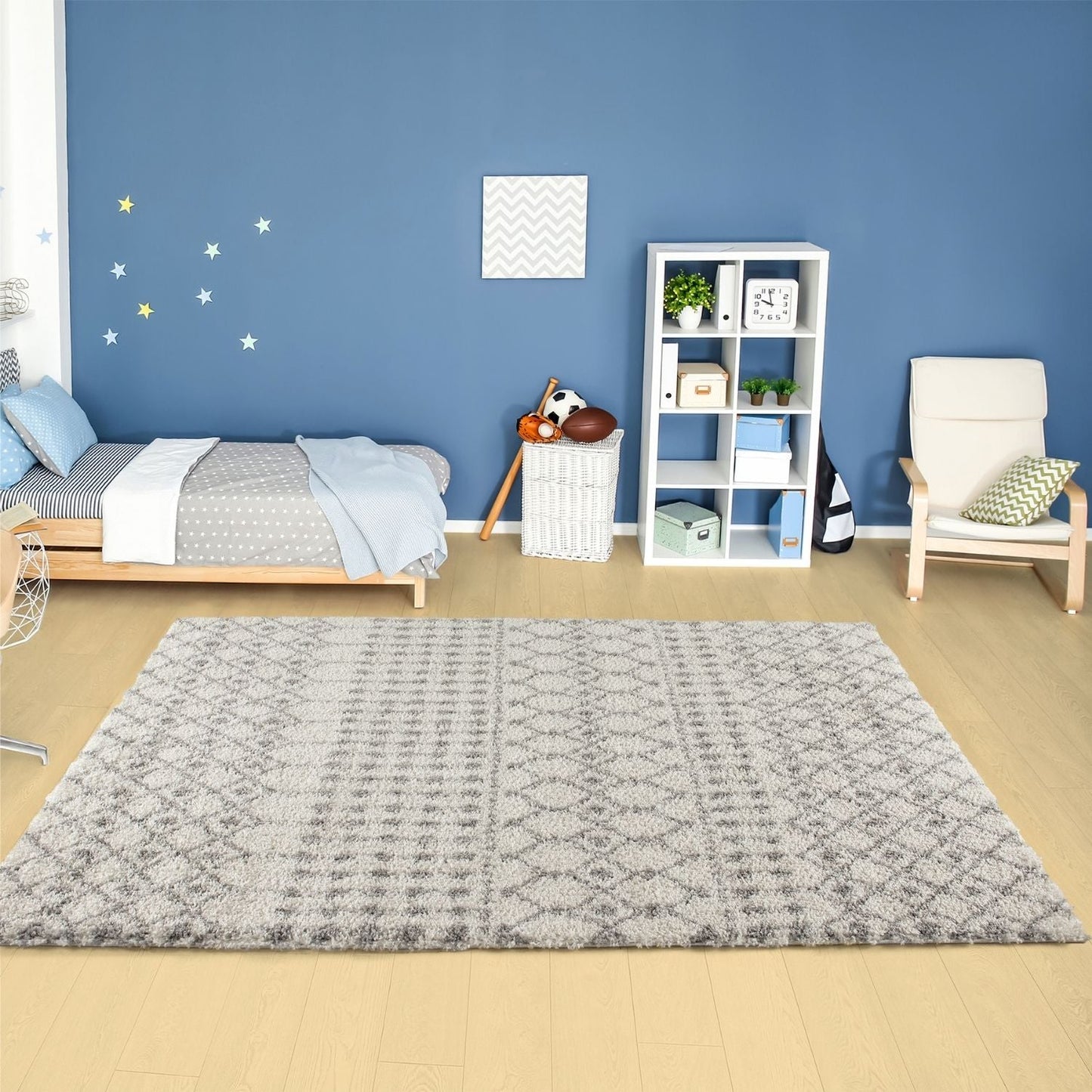 Moroccan Ivory Grey Shaggy Rug | 1000