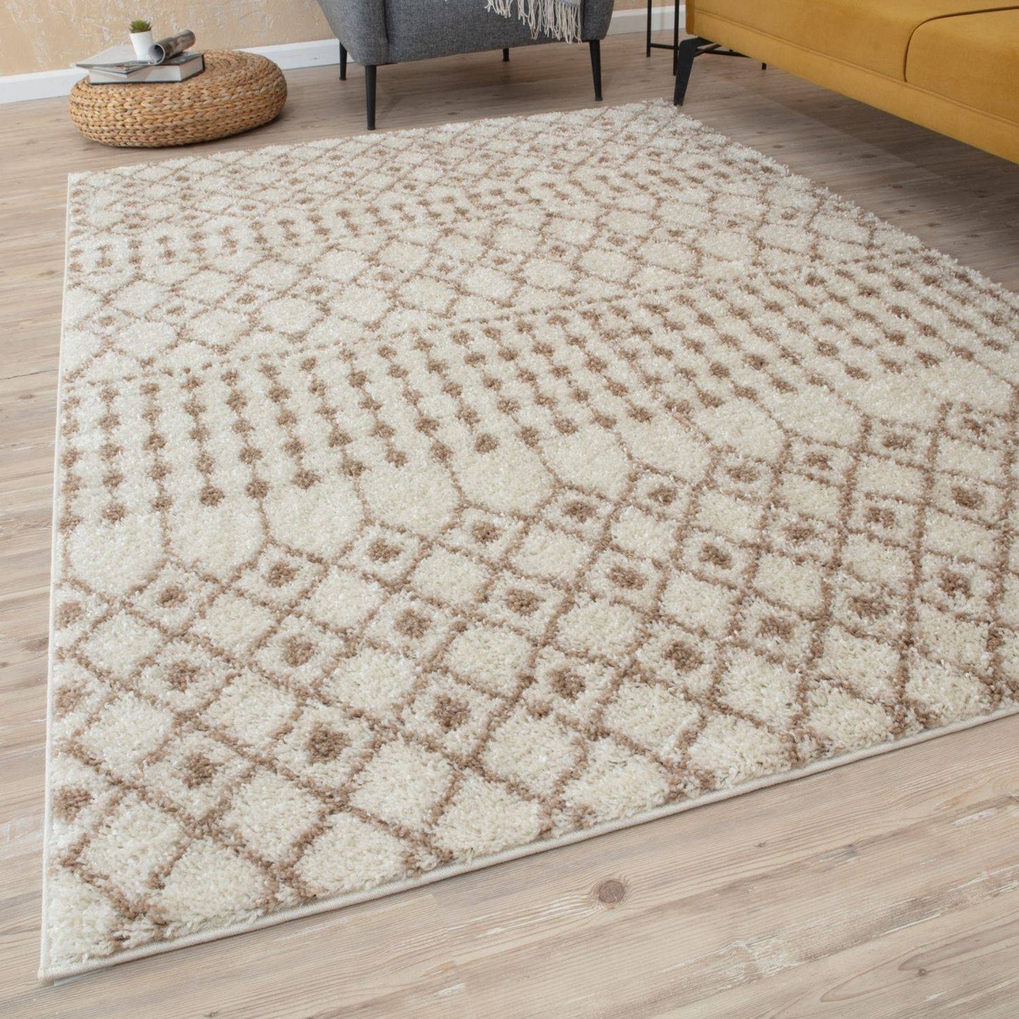 Moroccan Ivory Beige Shaggy Rug | 1030