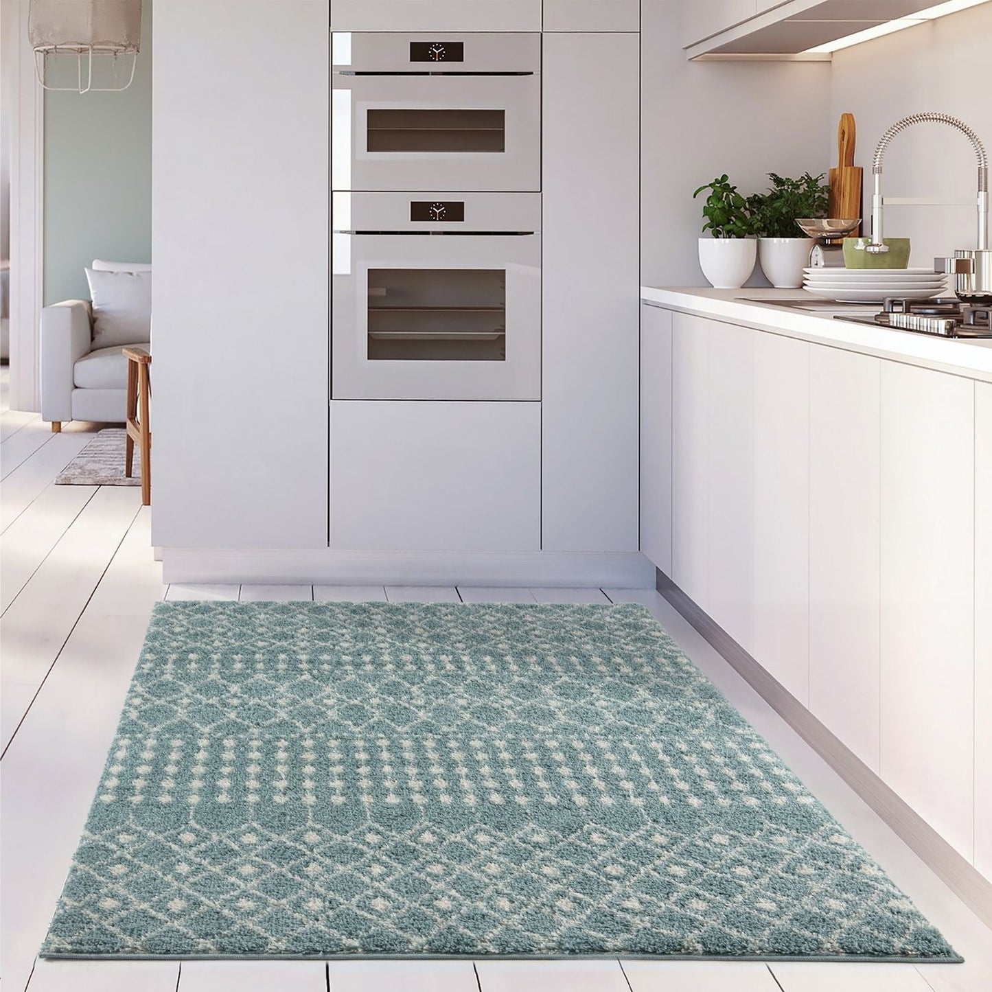 Moroccan Duck Egg Blue Shaggy Rug | 1050