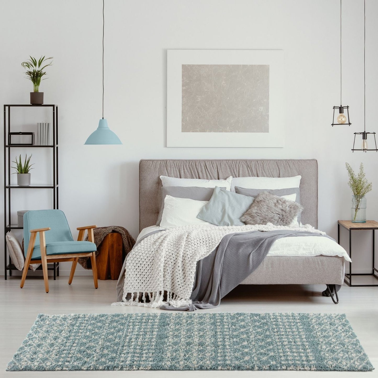 Moroccan Duck Egg Blue Shaggy Rug | 1050