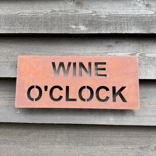 Rustic Metal WINE O’CLOCK Sign