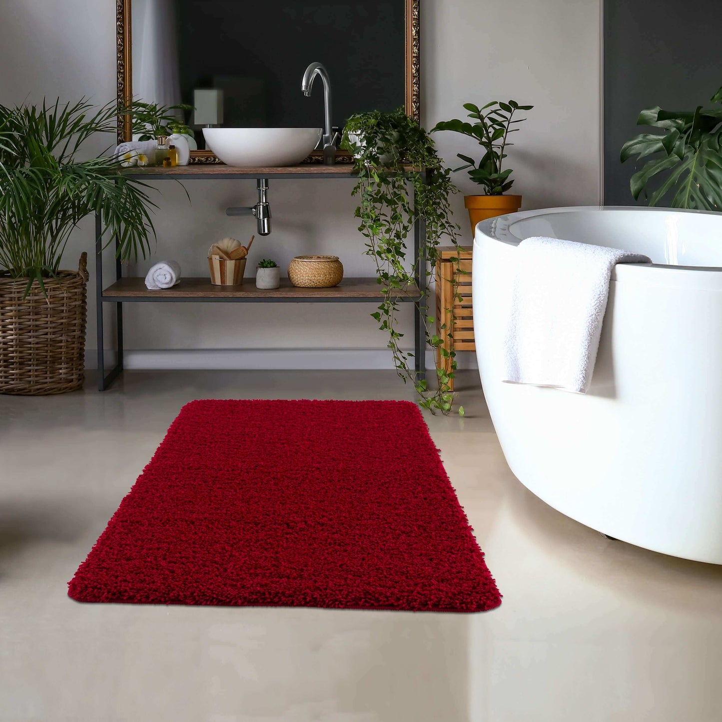 Washable Red Shaggy Rug