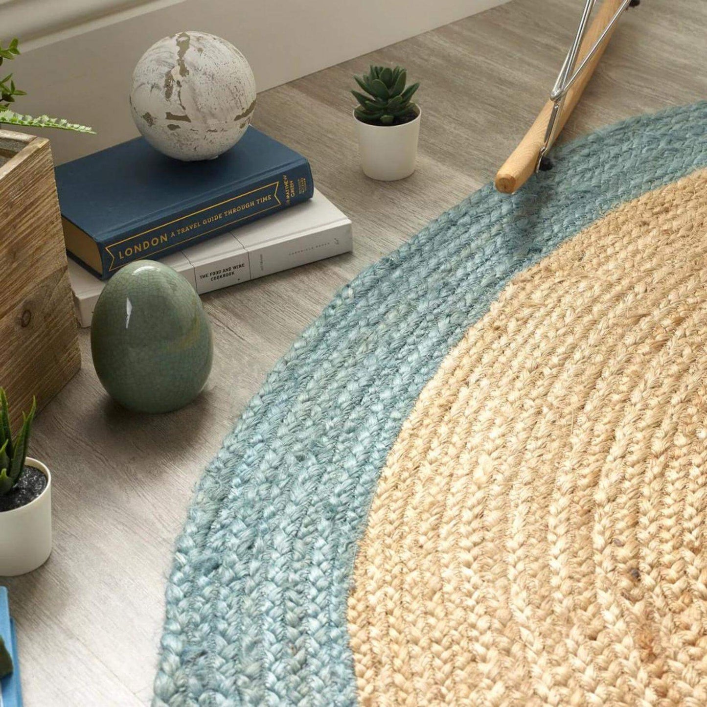 Bordered Duck Egg Blue Jute Rug