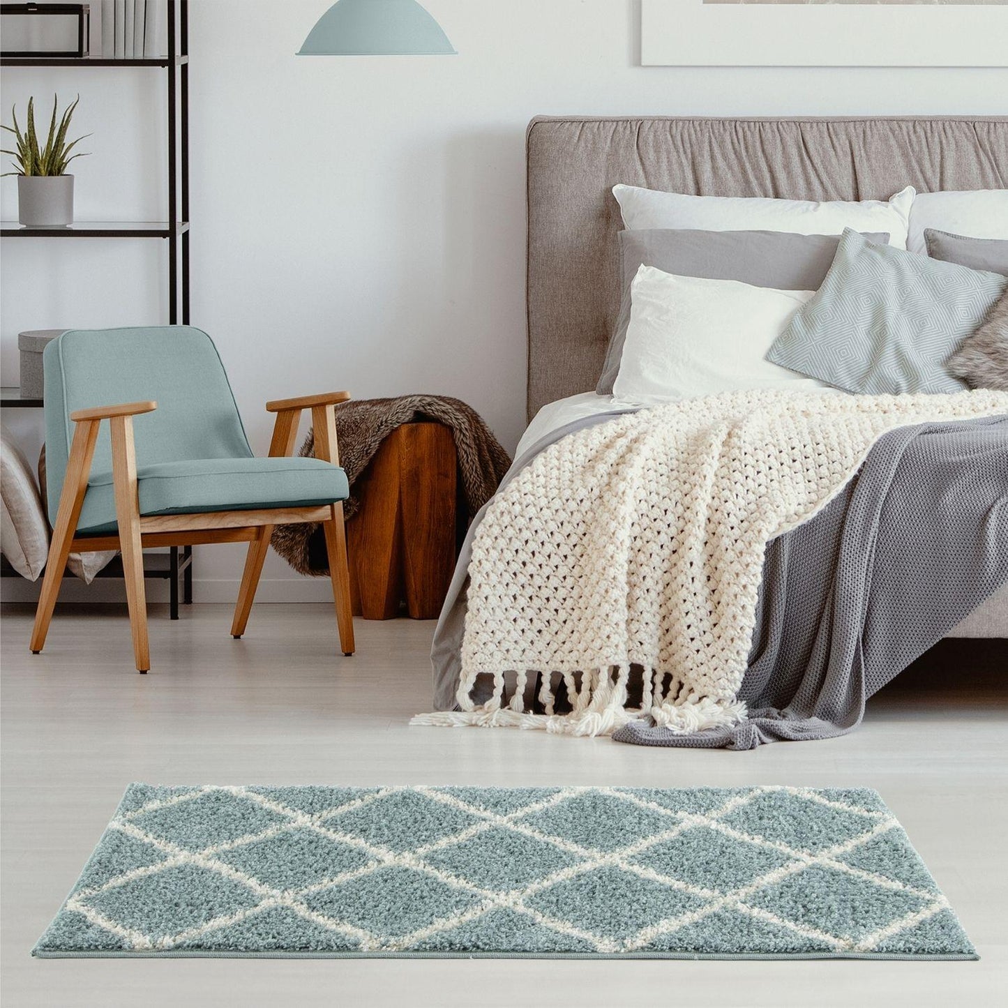 Moroccan Duck Egg Blue Shaggy Rug | 550