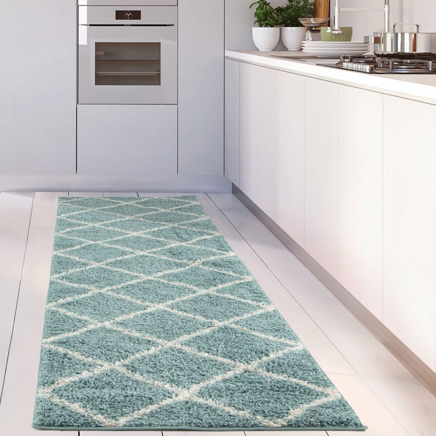 Moroccan Duck Egg Blue Shaggy Rug | 550