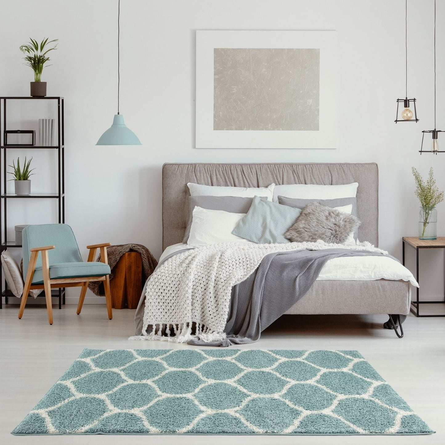 Moroccan Duck Egg Blue Shaggy Rug | 650