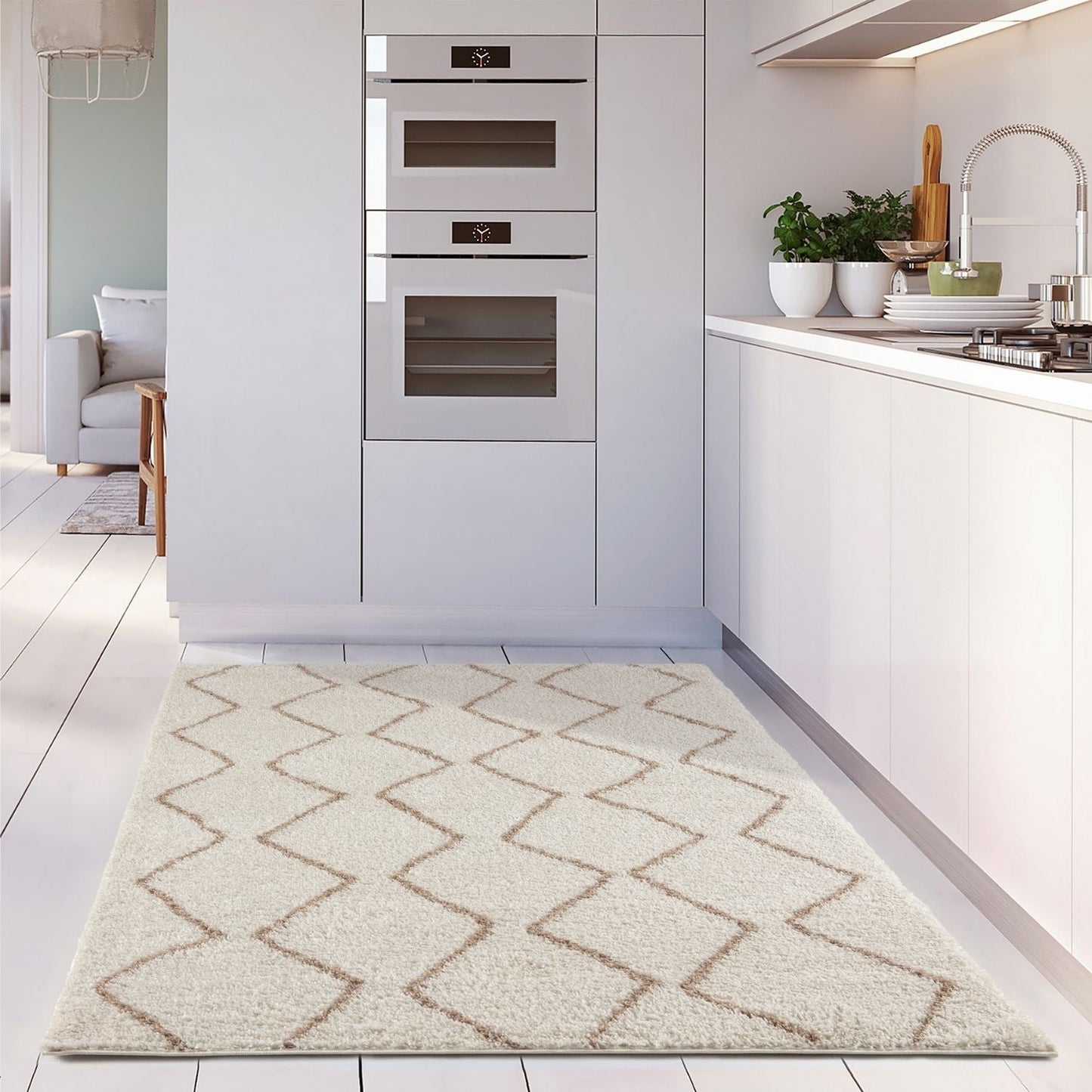 Moroccan Ivory Beige Shaggy Rug | 830