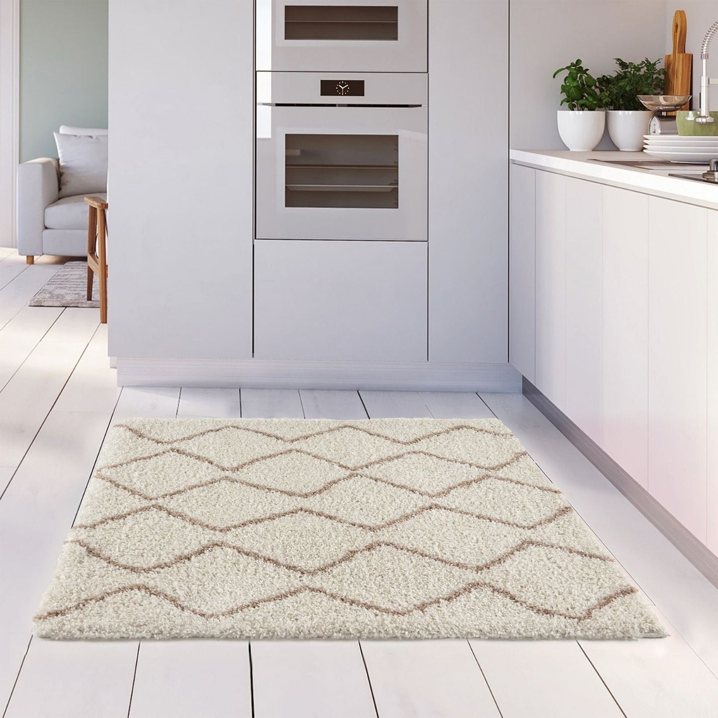 Moroccan Ivory Beige Shaggy Rug | 830