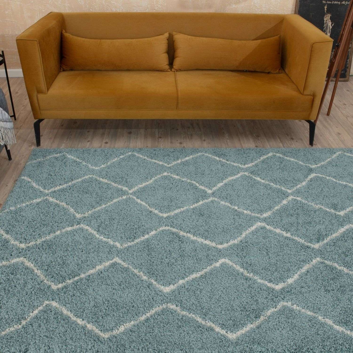 Moroccan Duck Egg Blue Shaggy Rug | 850