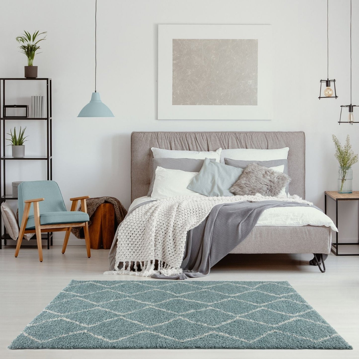Moroccan Duck Egg Blue Shaggy Rug | 850