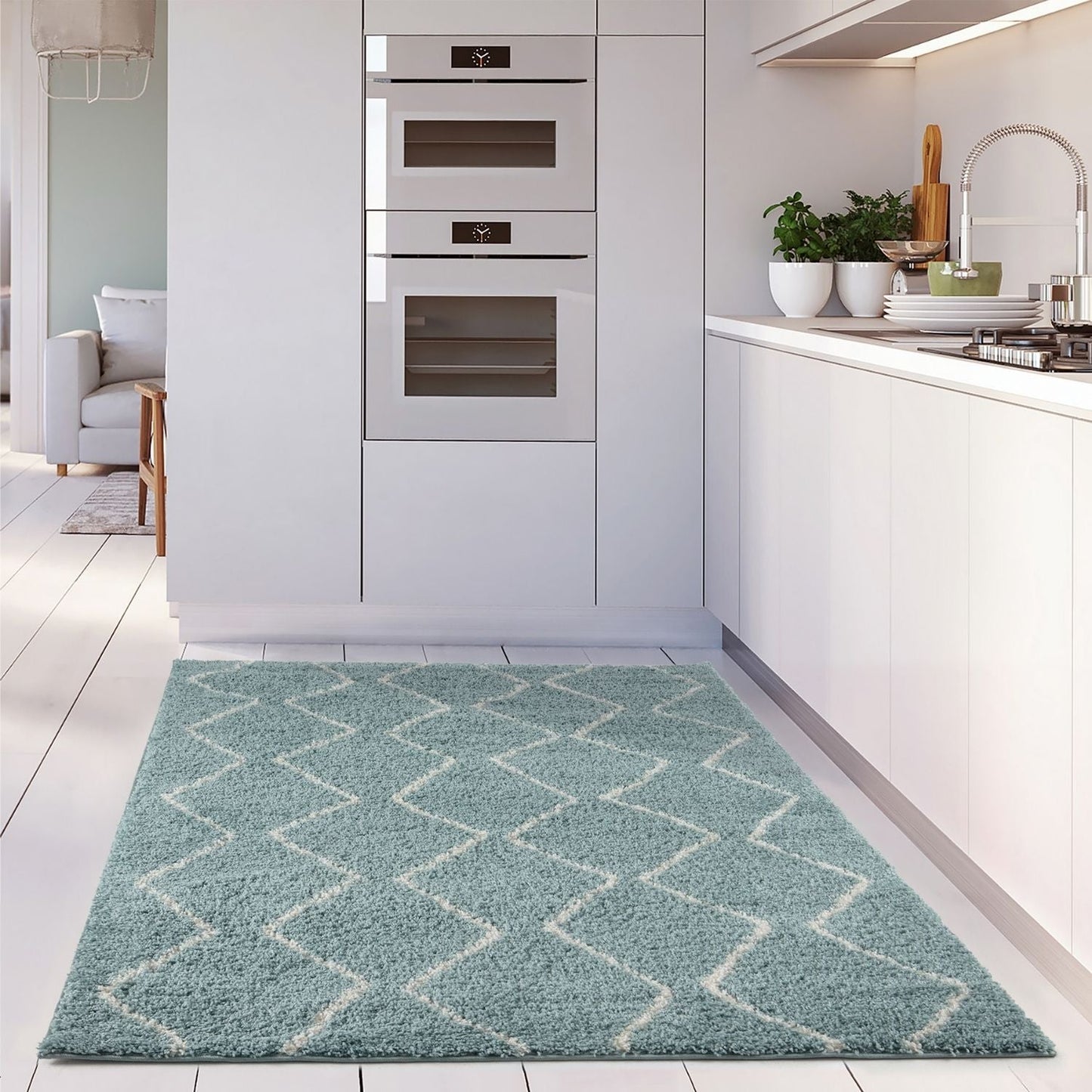 Moroccan Duck Egg Blue Shaggy Rug | 850