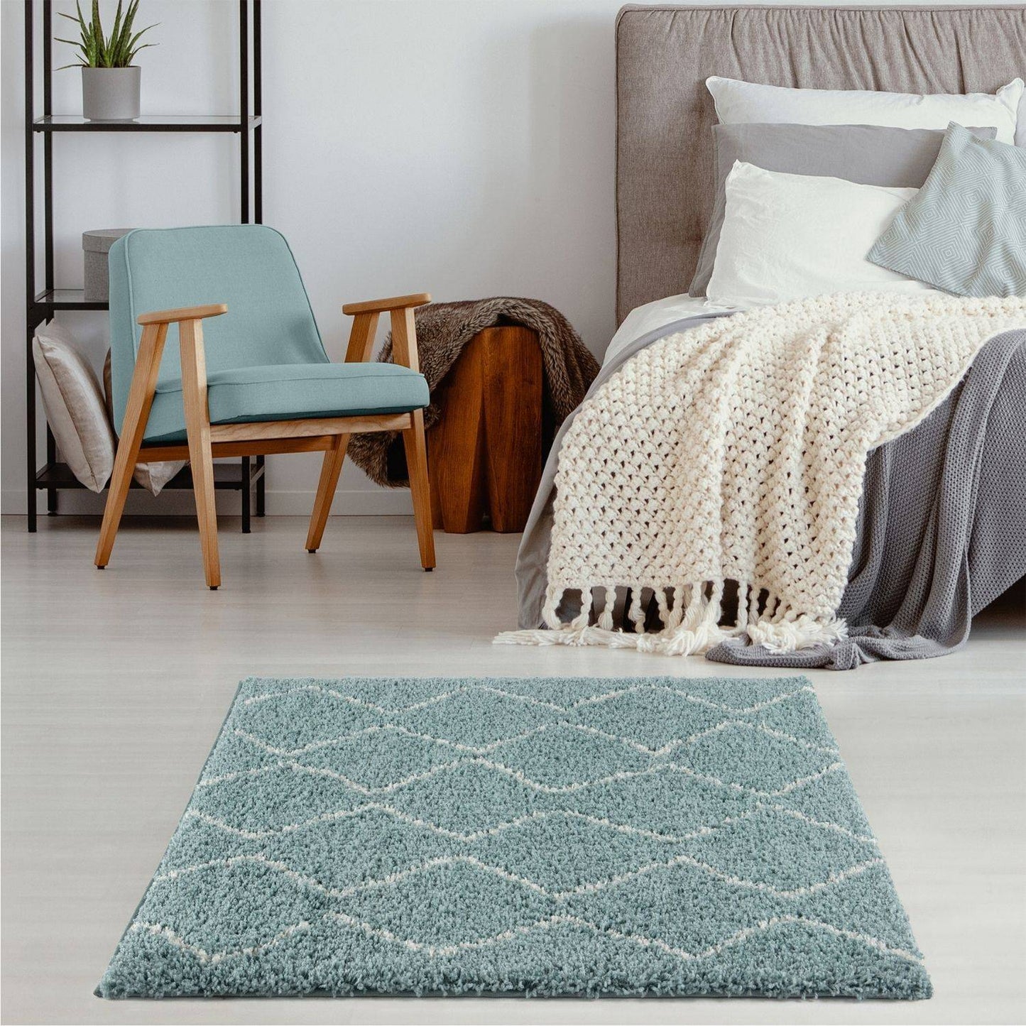 Moroccan Duck Egg Blue Shaggy Rug | 850