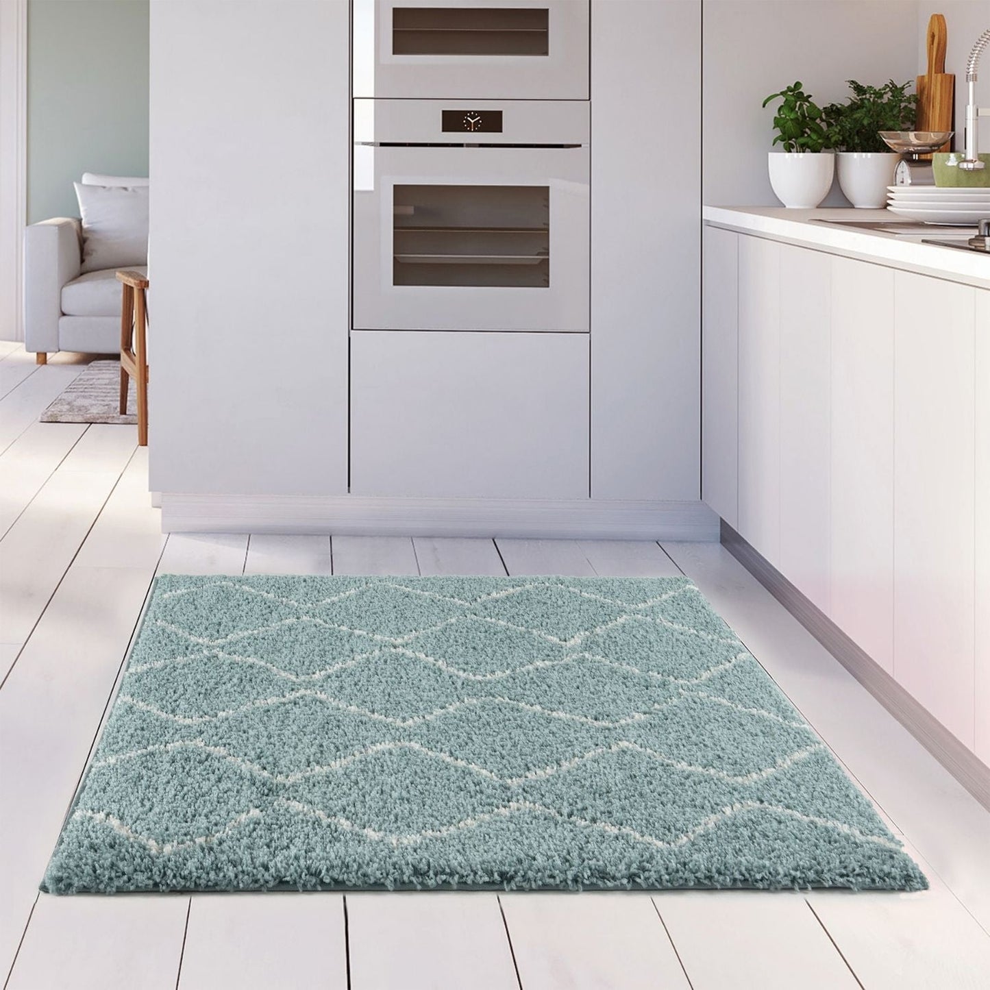 Moroccan Duck Egg Blue Shaggy Rug | 850