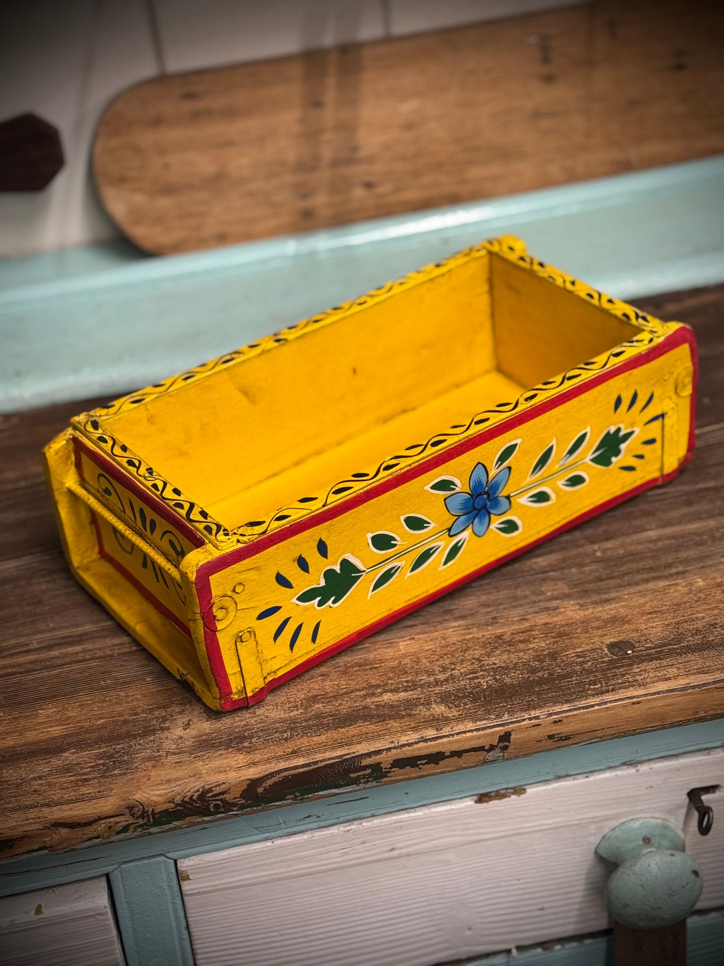 Yellow Wooden Painted Brick Mould / Decorative Herb Planter / Storage Box Tray C