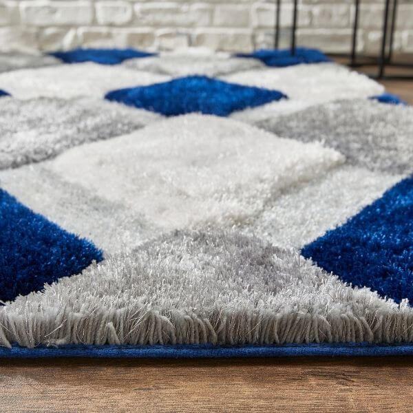 3D Navy Geometric Shaggy Rug