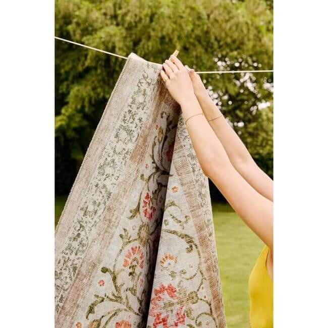 Eco-Washable Beige Rug Flowers Design