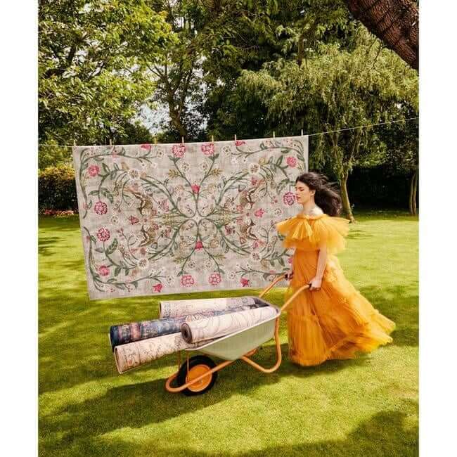 Eco-Washable Beige Rug Floral Design