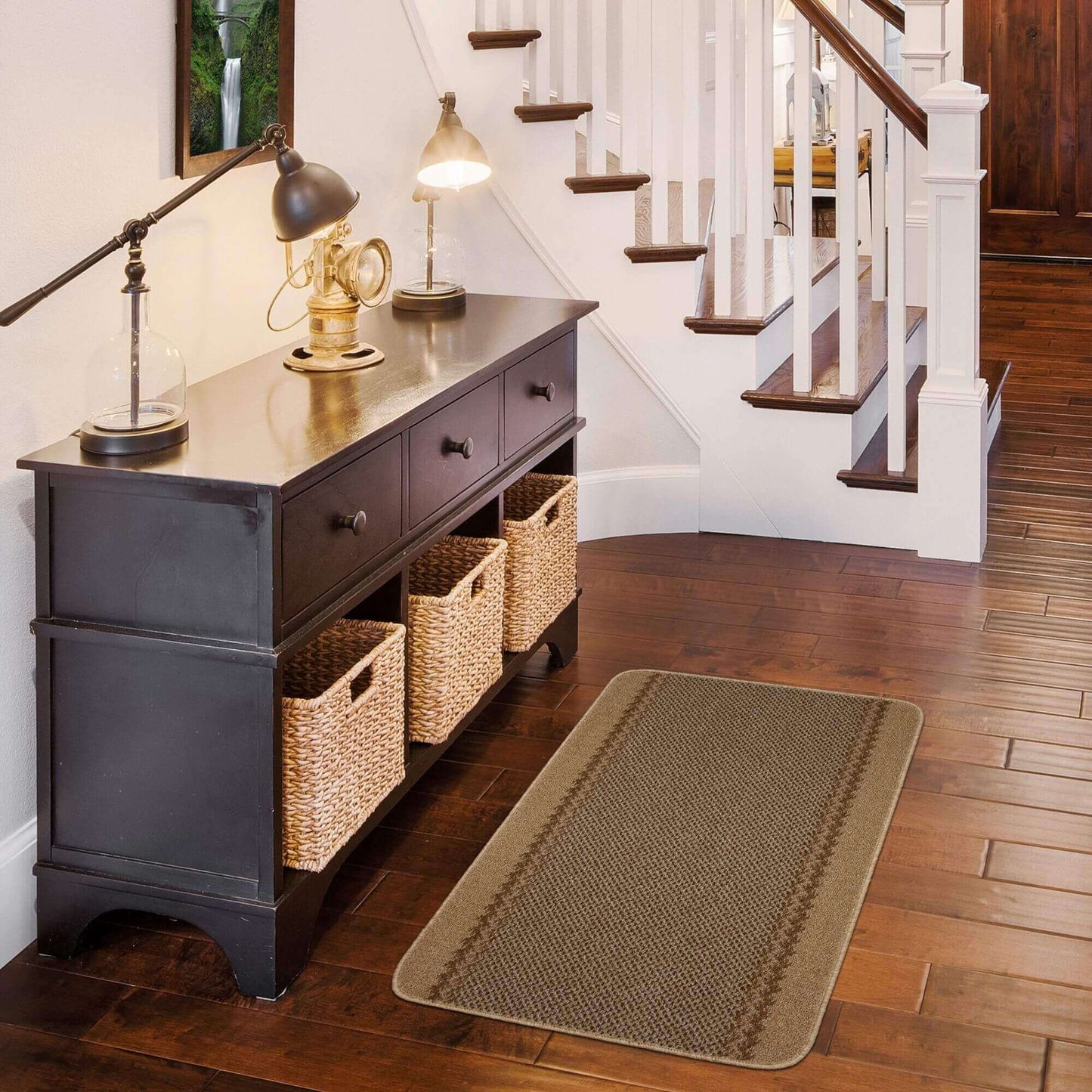 Washable Bordered Beige Rug  | 116B