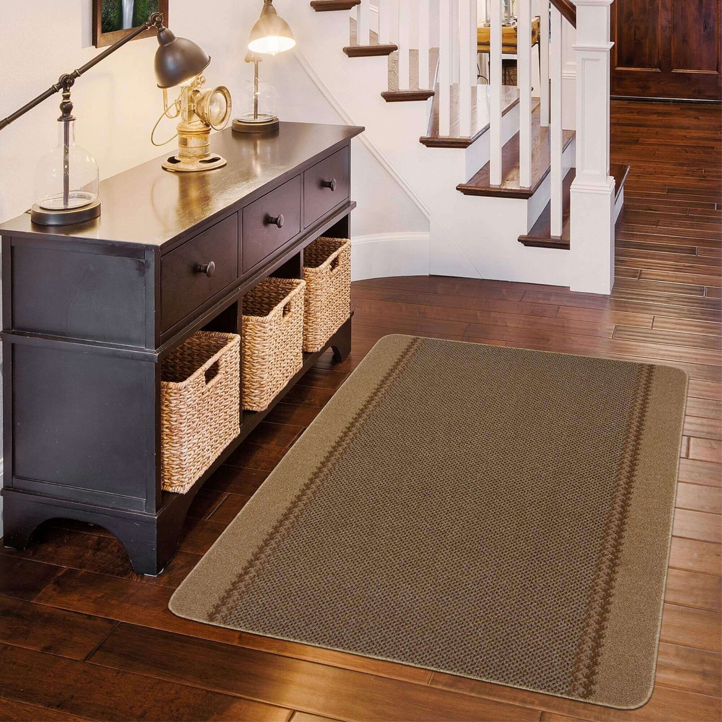 Washable Bordered Beige Rug  | 116B