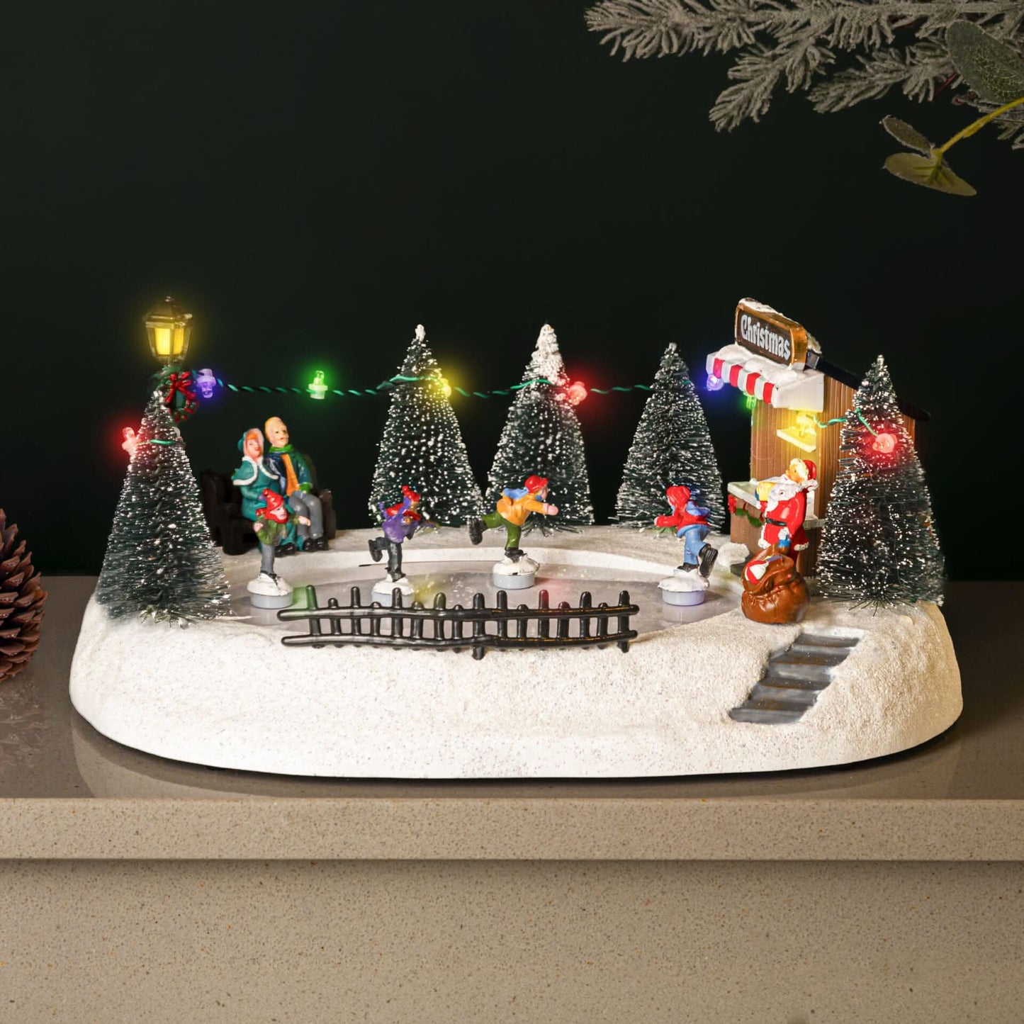 Christmas Ice Skating Musical Village Scene Decoration