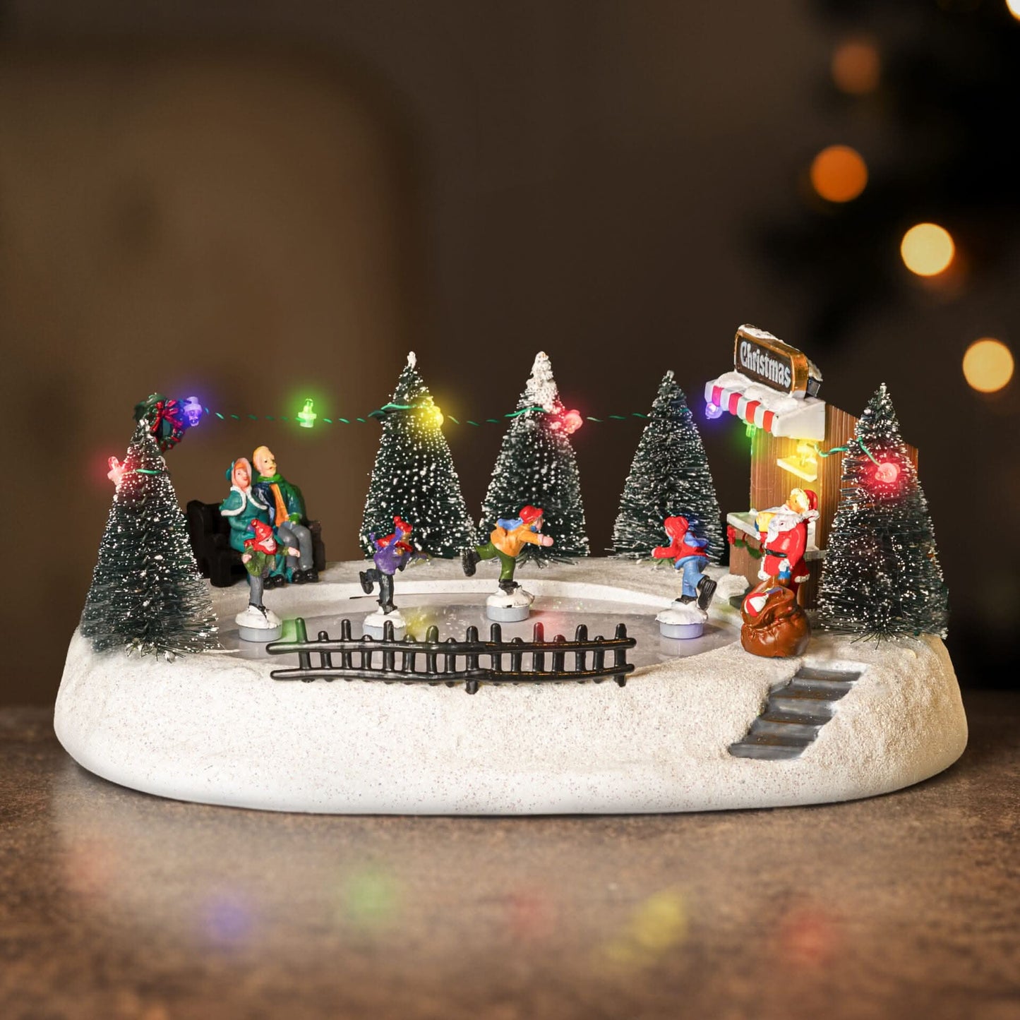 Christmas Ice Skating Musical Village Scene Decoration