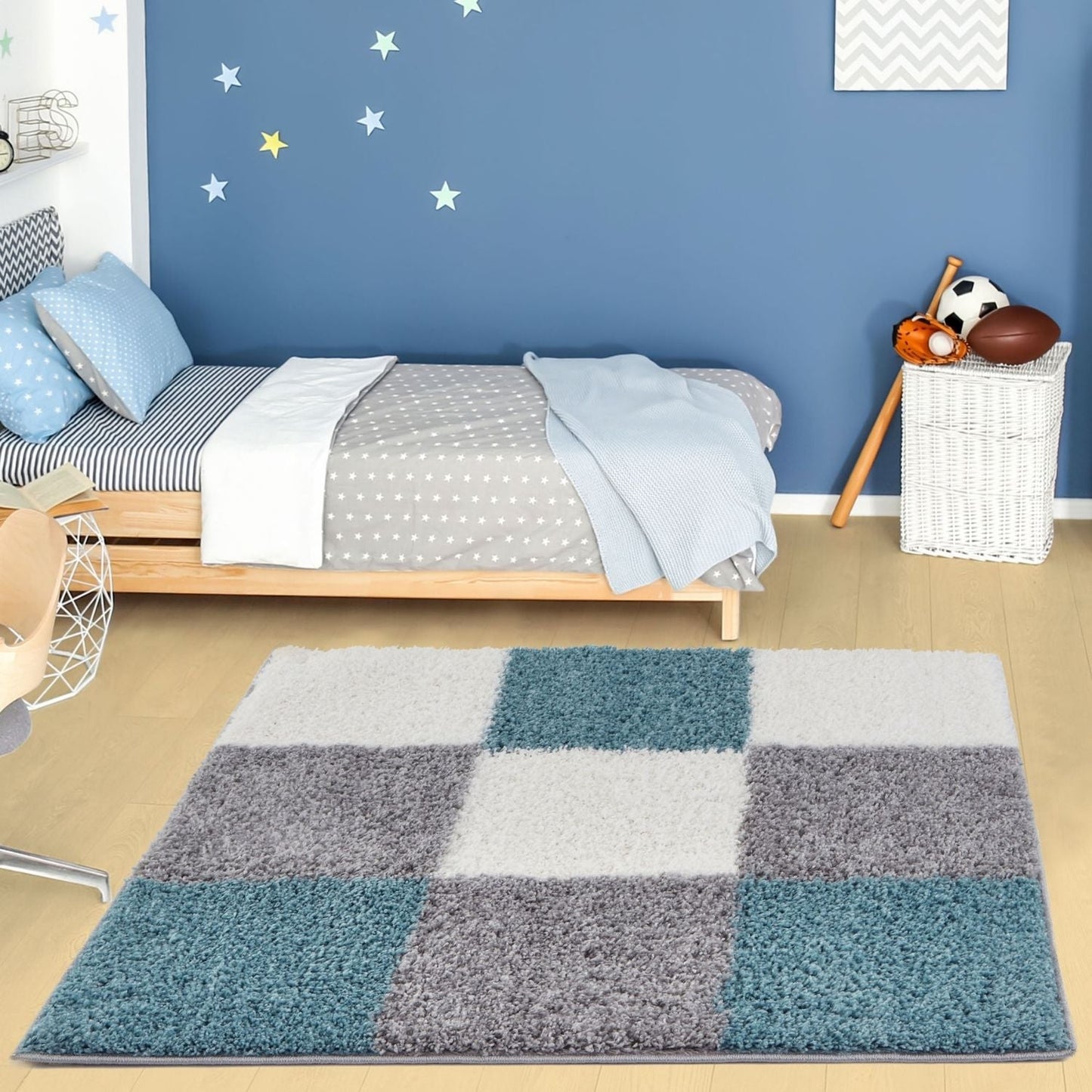 Myshaggy Geometric Duck Egg Blue Rug