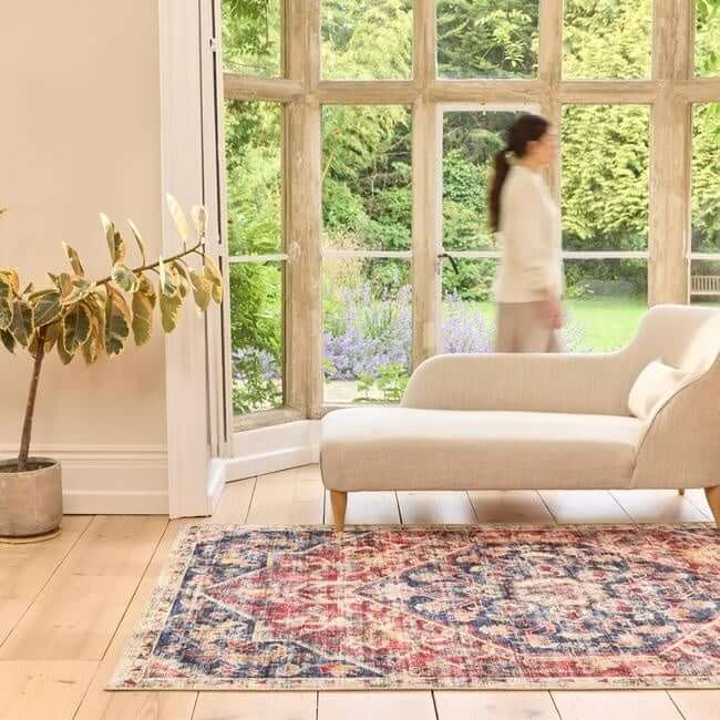 Eco-Washable Red Rug Medallion Design
