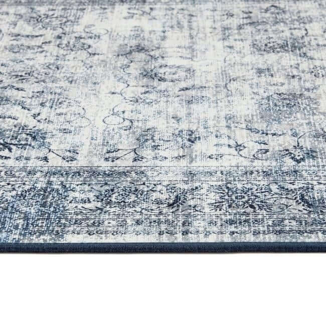 Eco-Washable Blue Rug Bordered Design