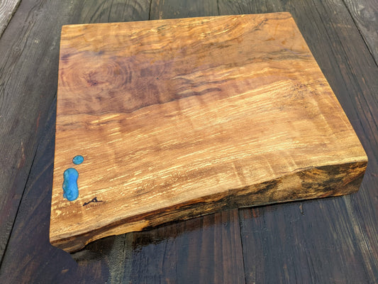 Beech kitchen board with Blue Epoxy detail. Measures 40cm by 33cm