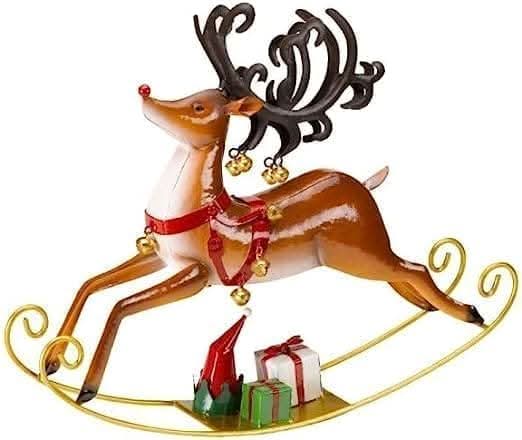 Traditional Christmas Rocking Rudy Reindeer with Bells Christmas Decoration