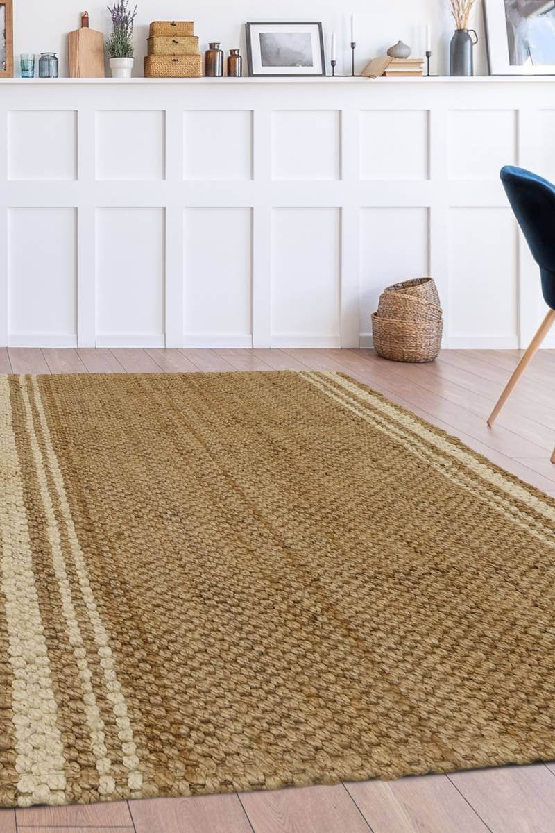 Jute Check Natural Rug Striped & Geometric Handwoven