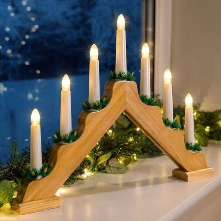 7 Bulb Natural Wooden Christmas Candle Bridge