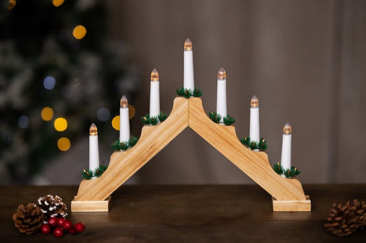 7 Bulb Natural Wooden Christmas Candle Bridge