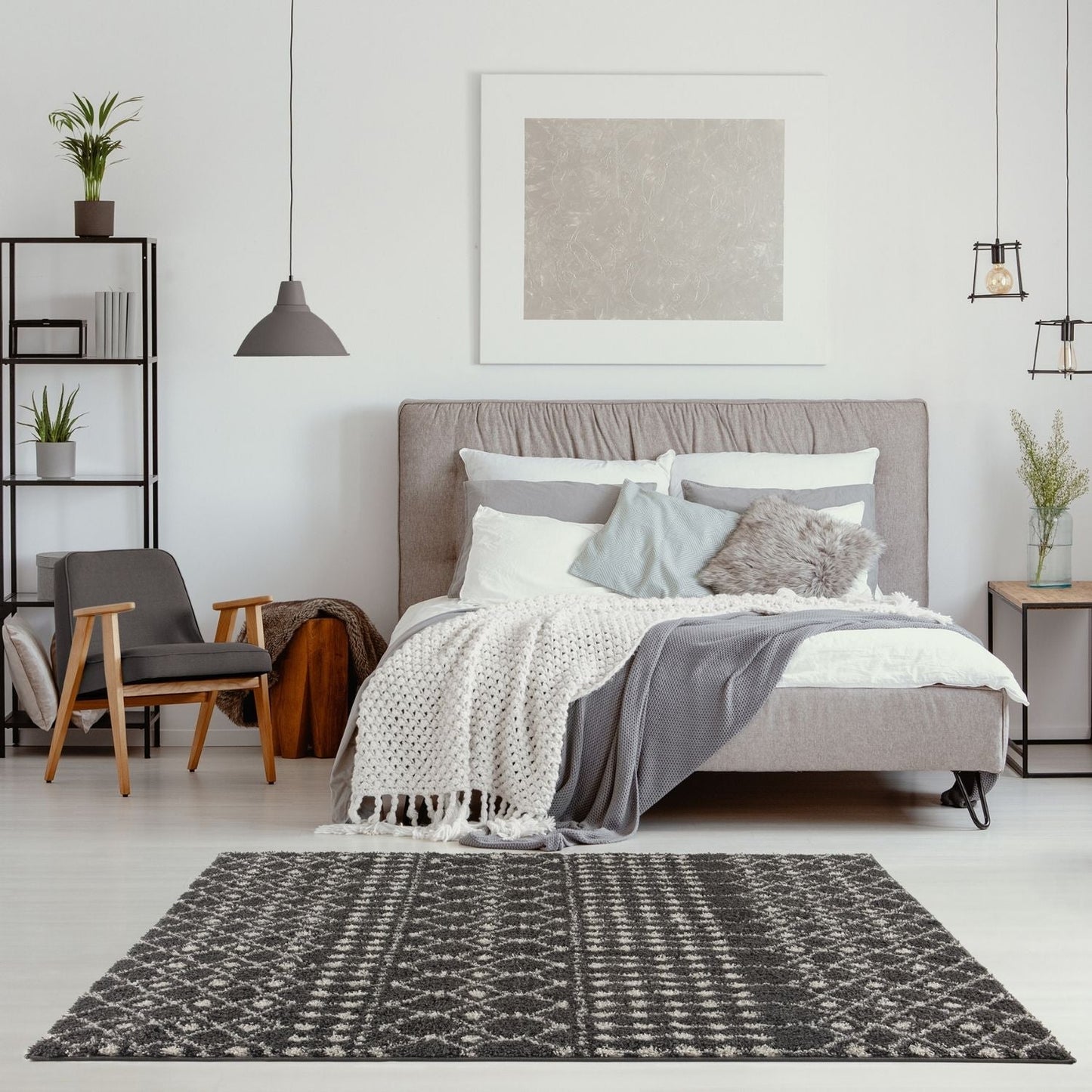 Moroccan Dark Grey  Shaggy Rug | 1040