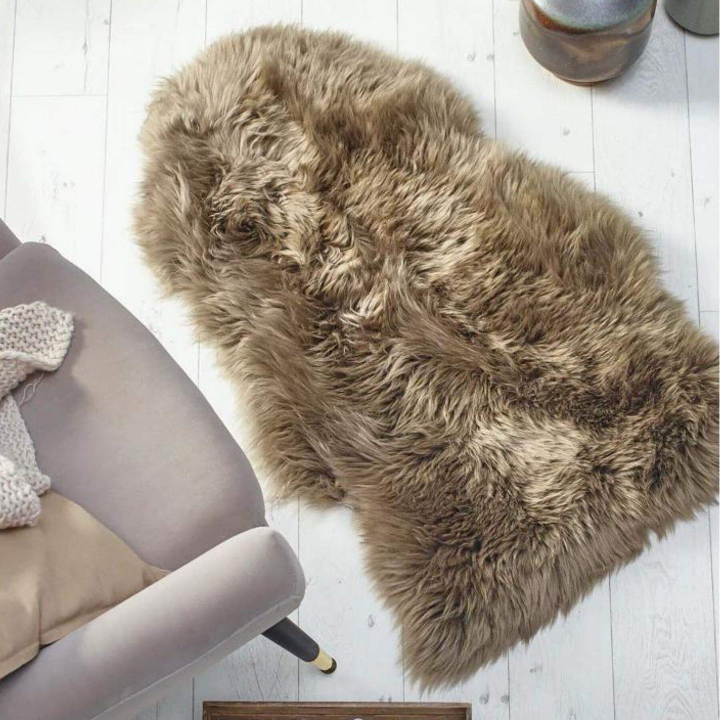 Genuine Khaki/Taupe Sheepskin Faux Fur Rug