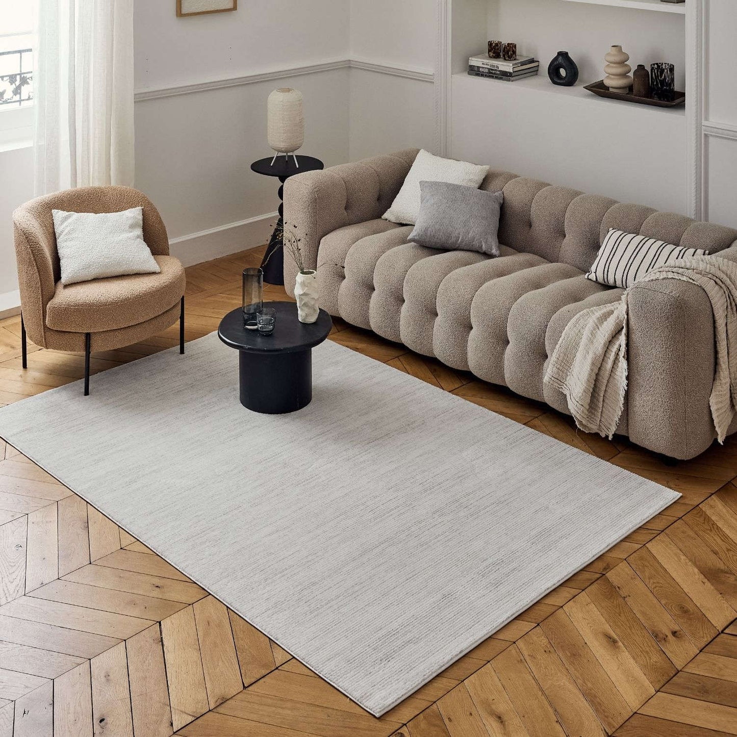 Carmel Cream-Grey Striped Rug | 6010