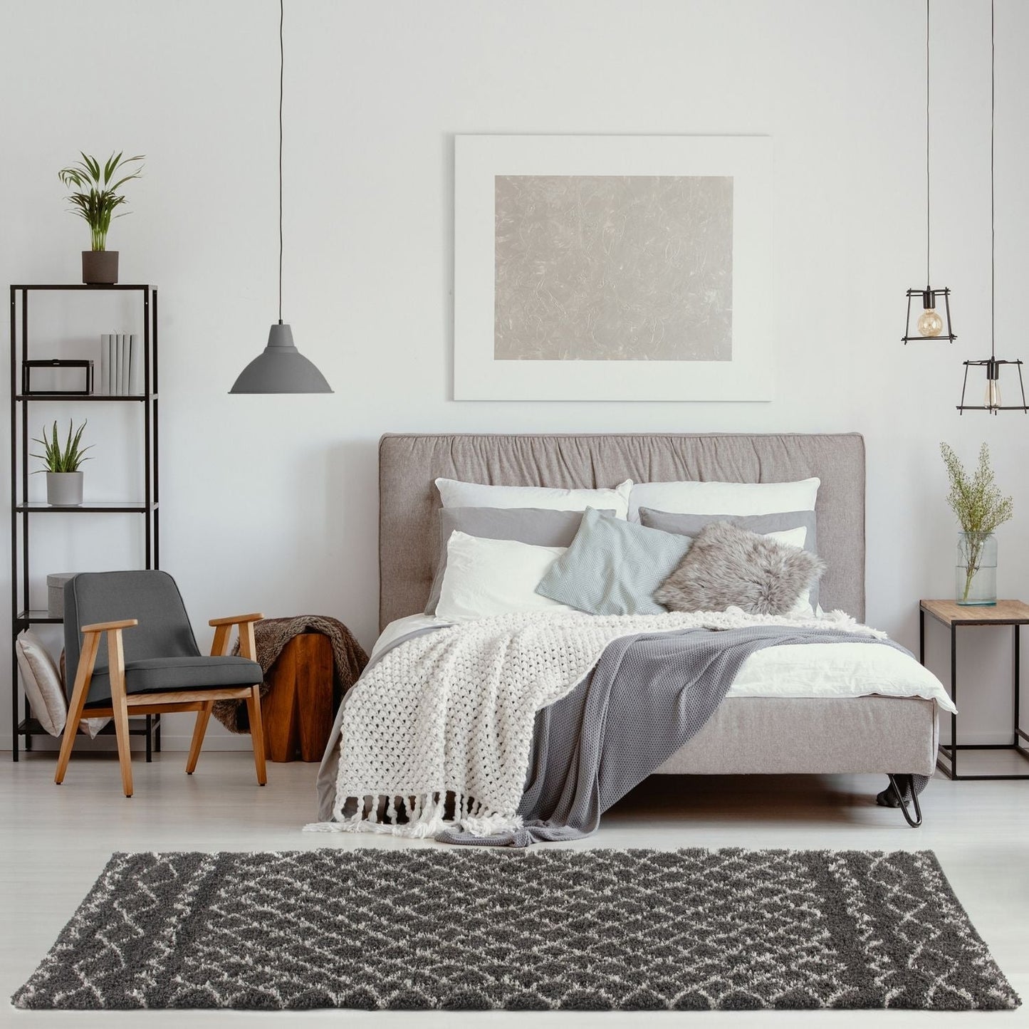Moroccan Dark Grey Shaggy Rug | 940