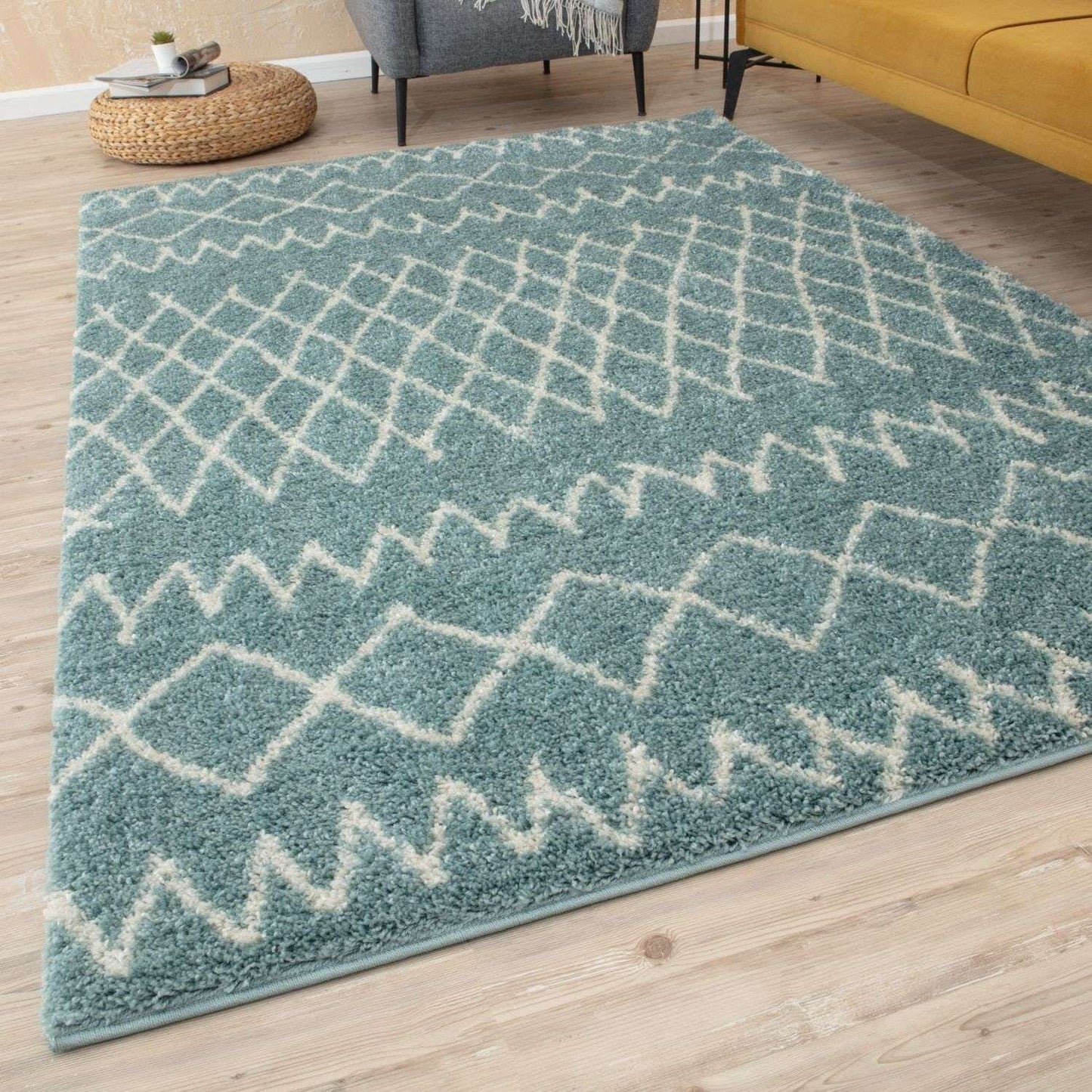 Moroccan Duck Egg Blue Shaggy Rug | 950