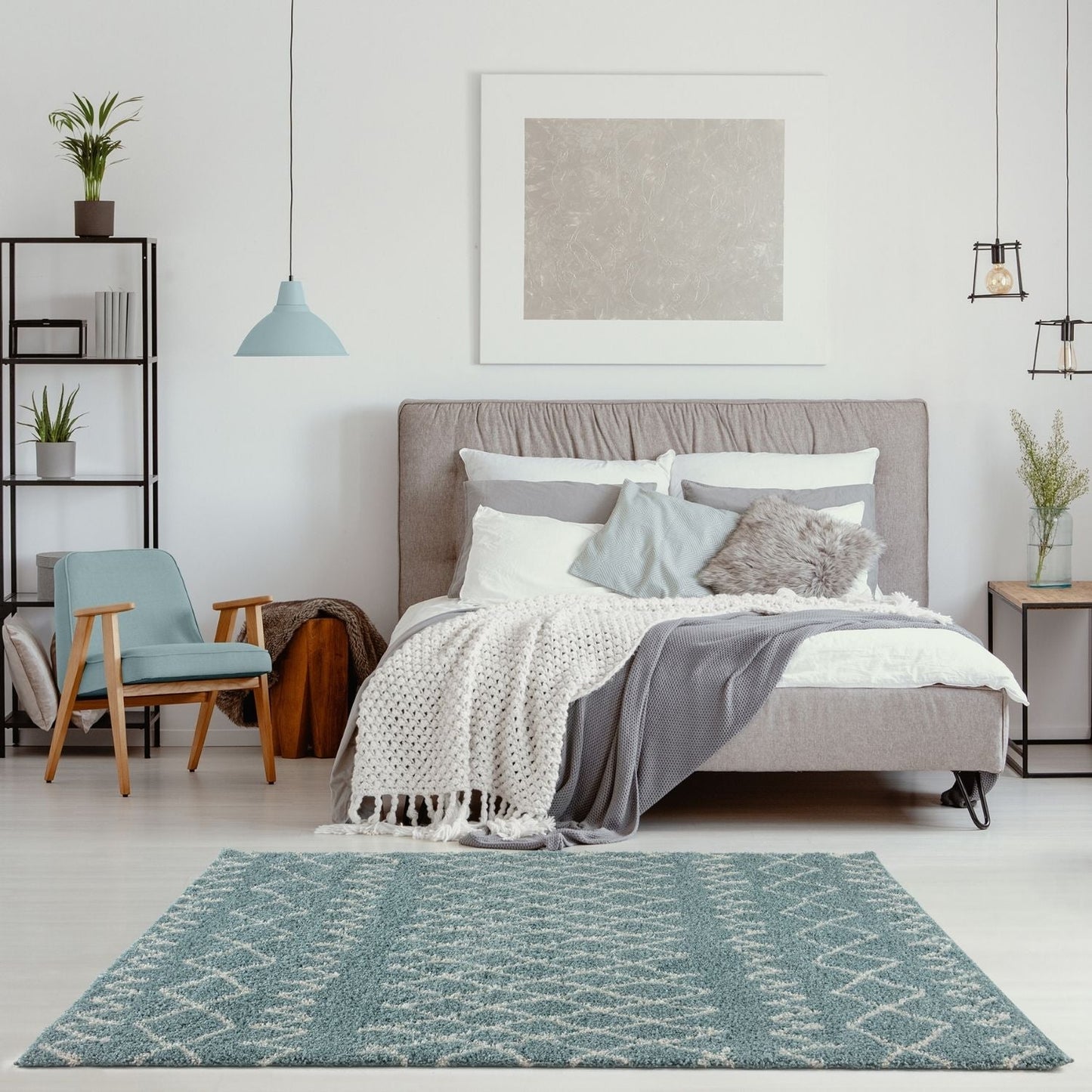 Moroccan Duck Egg Blue Shaggy Rug | 950