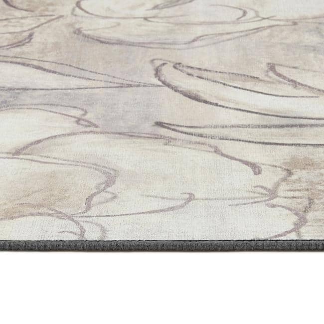 Eco-Washable Cream Rug Floral Design