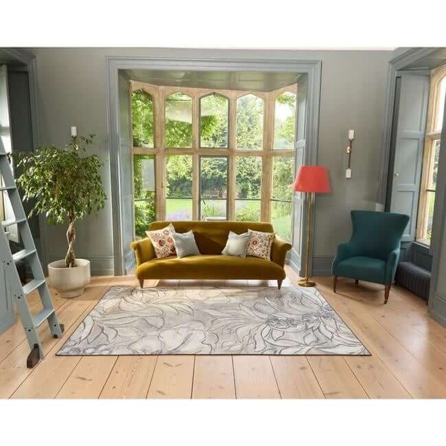 Eco-Washable Cream Rug Floral Design