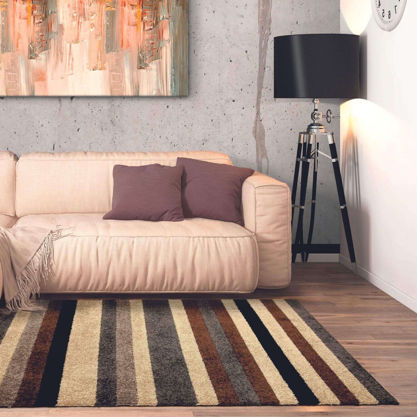 Linea Striped Caramel Washable Rug