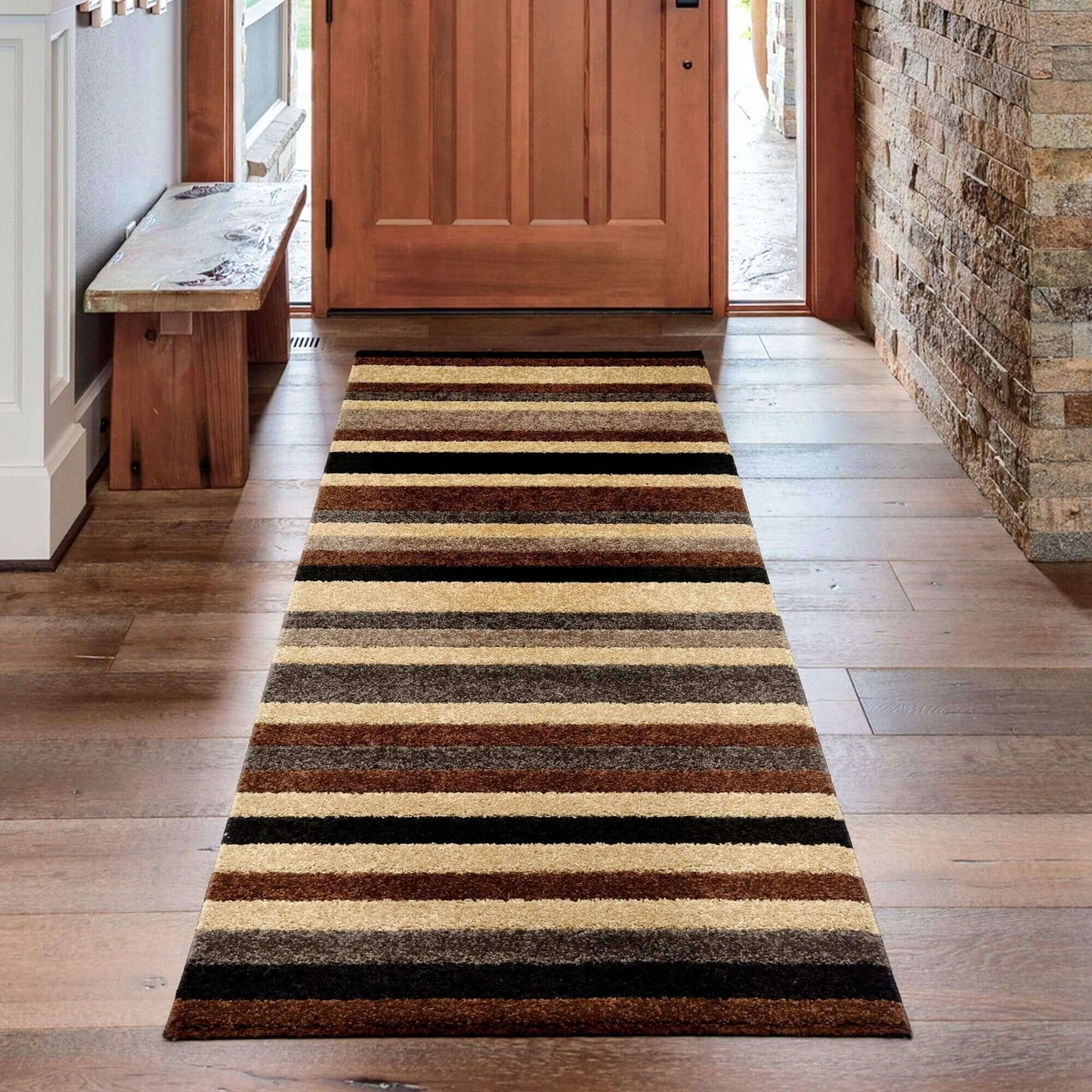Linea Striped Caramel Washable Rug