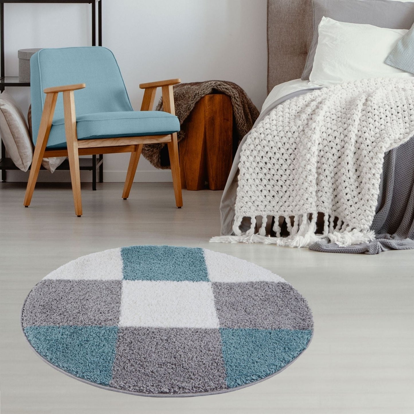 Myshaggy Geometric Duck Egg Blue Rug