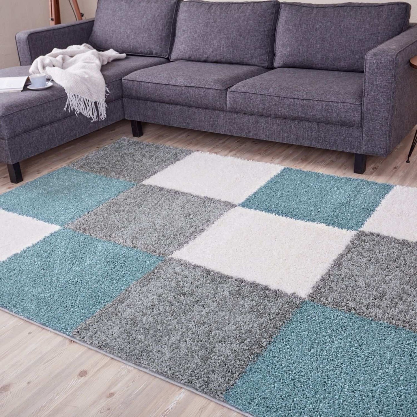 Myshaggy Geometric Duck Egg Blue Rug