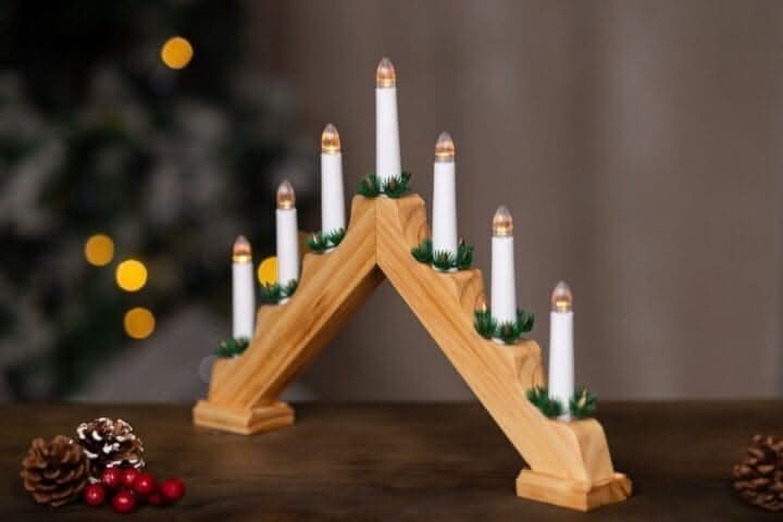 7 Bulb Natural Wooden Christmas Candle Bridge
