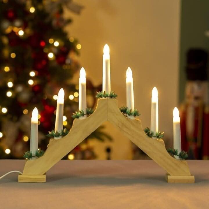 7 Bulb Natural Wooden Christmas Candle Bridge