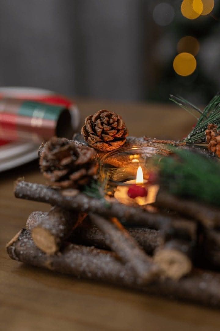 Christmas Wooden Pinecone Tea Light Candle Holder Decoration