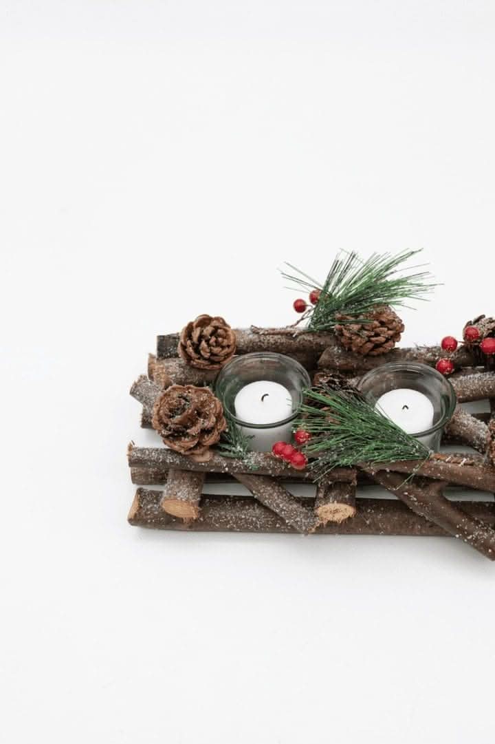 Christmas Wooden Pinecone Tea Light Candle Holder Decoration